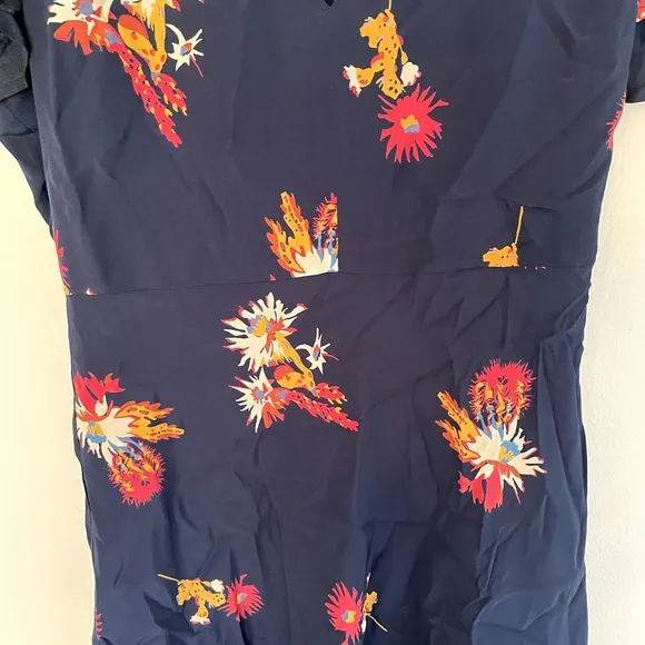 Madewell Silk Poppy Dress in Cactus Flower Navy Floral Silk Dress SZ 2