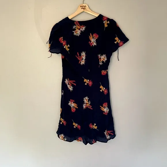 Madewell Silk Poppy Dress in Cactus Flower Navy Floral Silk Dress SZ 2