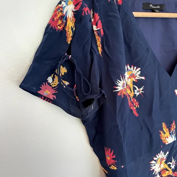 Madewell Silk Poppy Dress in Cactus Flower Navy Floral Silk Dress SZ 2