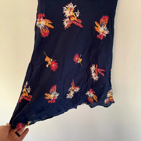 Madewell Silk Poppy Dress in Cactus Flower Navy Floral Silk Dress SZ 2