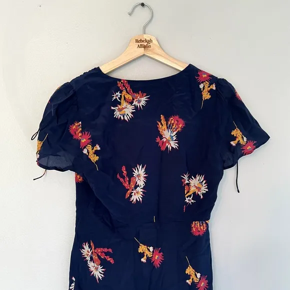 Madewell Silk Poppy Dress in Cactus Flower Navy Floral Silk Dress SZ 2