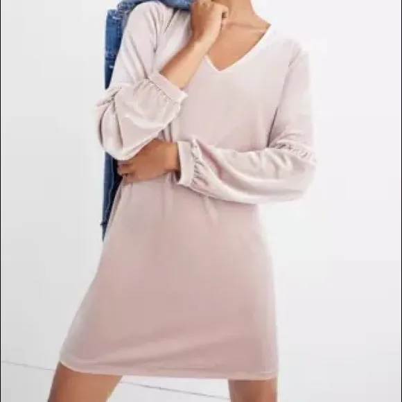 Madewell Velvet Balloon-Sleeve Dress in Lilac (XXS)