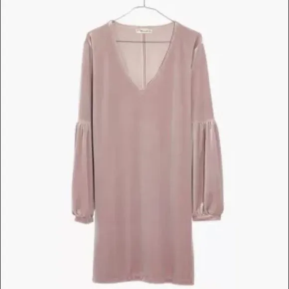 Madewell Velvet Balloon-Sleeve Dress in Lilac (XXS)