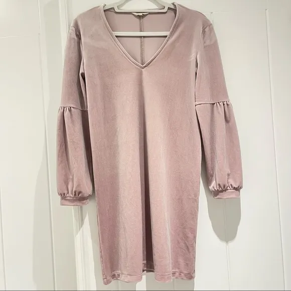 Madewell Velvet Balloon-Sleeve Dress in Lilac (XXS)