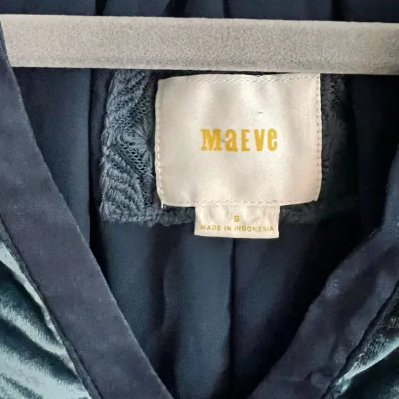 Maeve Ingrid Velvet Short Sleeve Dress Indigo Green Size Small