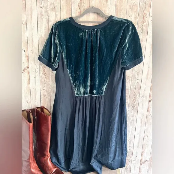 Maeve Ingrid Velvet Short Sleeve Dress Indigo Green Size Small