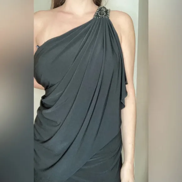 Maggy London Elegant Black One Shoulder Dress Size 14