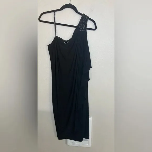 Maggy London Elegant Black One Shoulder Dress Size 14