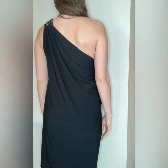 Maggy London Elegant Black One Shoulder Dress Size 14