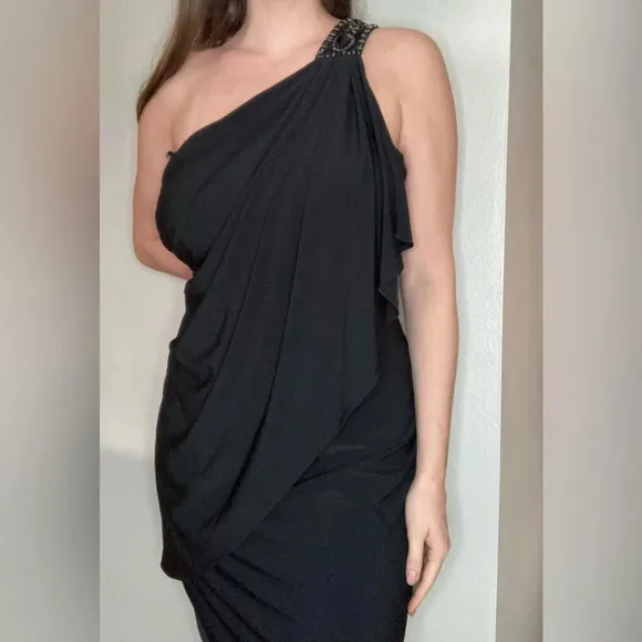 Maggy London Elegant Black One Shoulder Dress Size 14