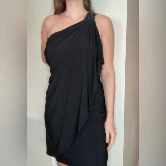 Maggy London Elegant Black One Shoulder Dress Size 14