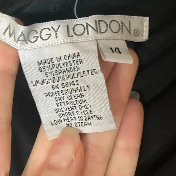 Maggy London Elegant Black One Shoulder Dress Size 14