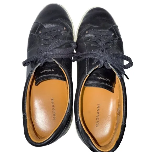 Magnanni Men's Shoes Sneakers Costa Lo Low Top Black Leather 24441 Size US 10