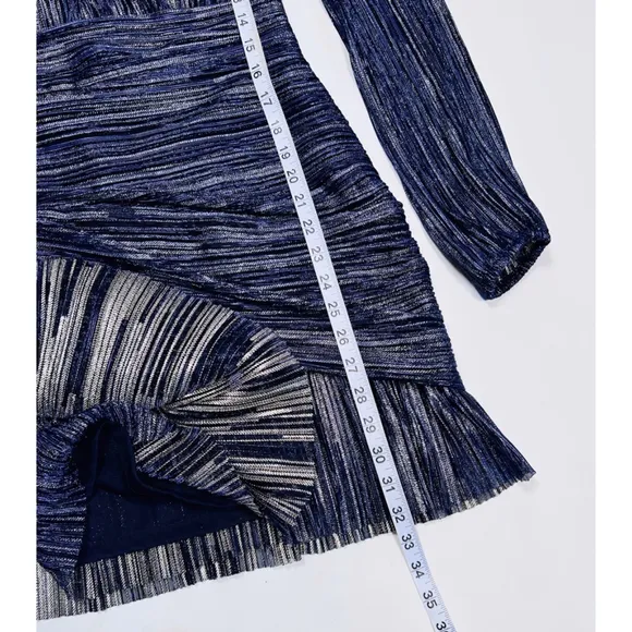 Maje Dress Lame Size 38 Blue Silver Mini Draped