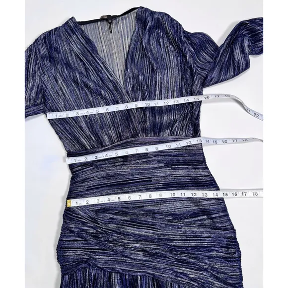 Maje Dress Lame Size 38 Blue Silver Mini Draped