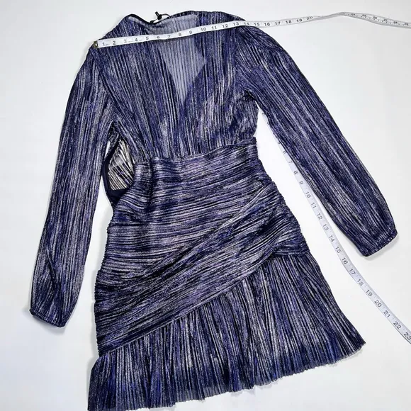 Maje Dress Lame Size 38 Blue Silver Mini Draped