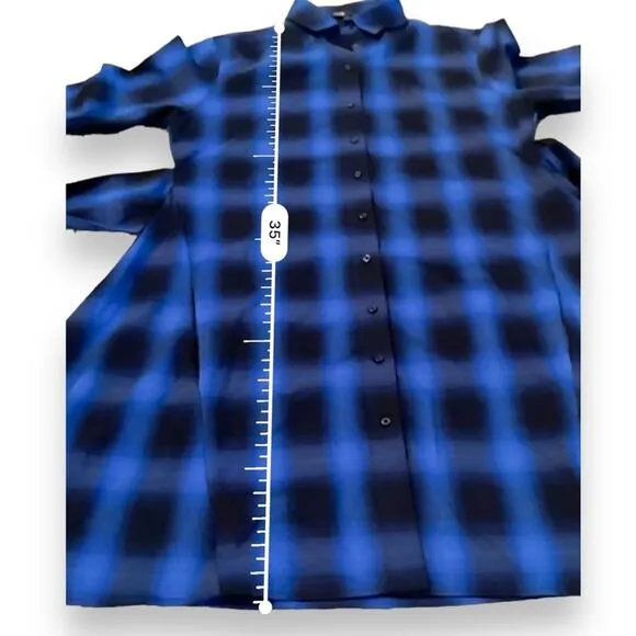 Maje Rulyl Blue &amp; Black Plaid Checkered Long Sleeve Tie Front Button Shirt Dress