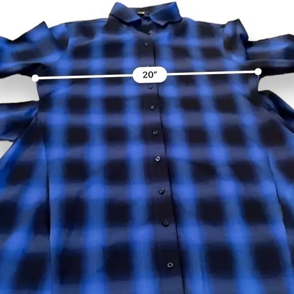 Maje Rulyl Blue &amp; Black Plaid Checkered Long Sleeve Tie Front Button Shirt Dress