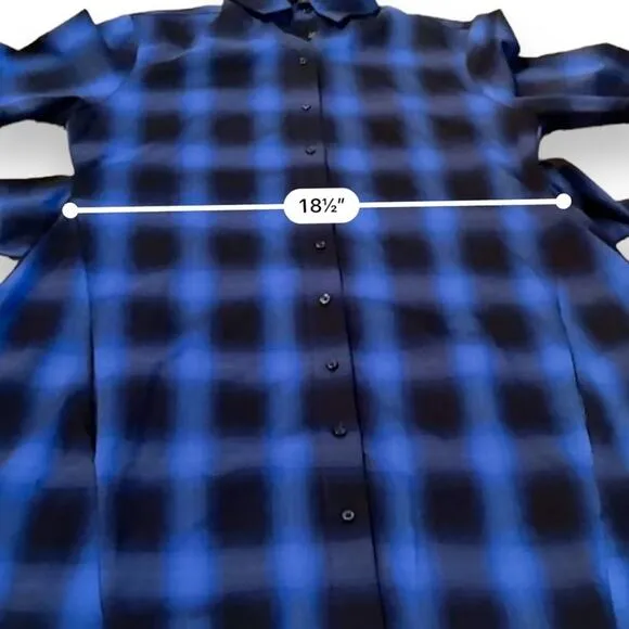 Maje Rulyl Blue &amp; Black Plaid Checkered Long Sleeve Tie Front Button Shirt Dress