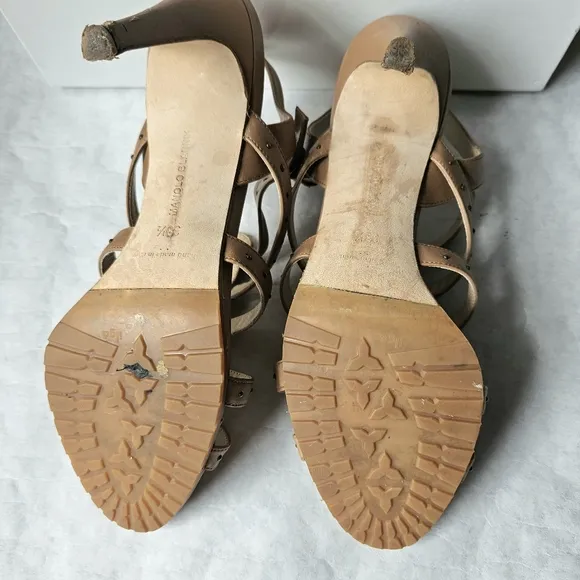 Manolo Blahnik Tan gladiator stud leather sandals