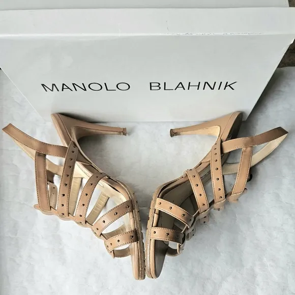 Manolo Blahnik Tan gladiator stud leather sandals