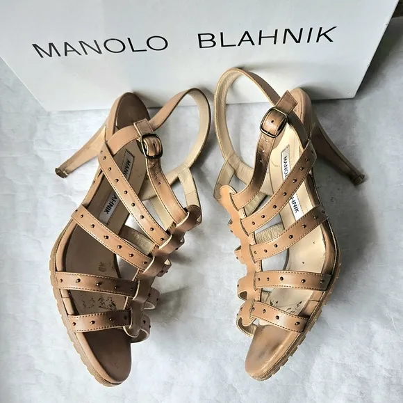 Manolo Blahnik Tan gladiator stud leather sandals