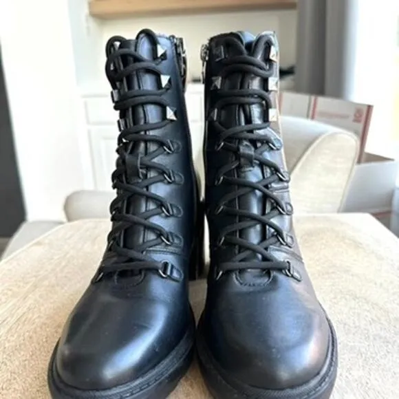 Marc Fisher Black Leather Studded Combat Boots Size 7.5, Streetwear, Grunge