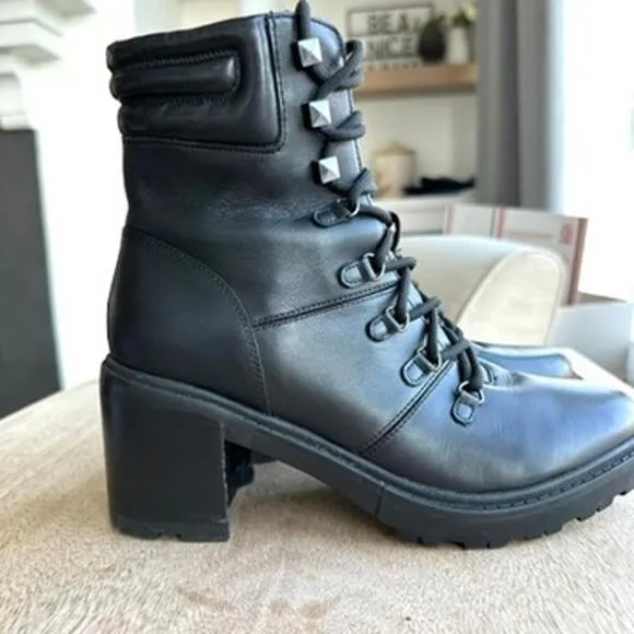 Marc Fisher Black Leather Studded Combat Boots Size 7.5, Streetwear, Grunge
