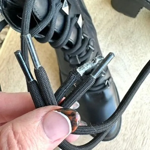 Marc Fisher Black Leather Studded Combat Boots Size 7.5, Streetwear, Grunge