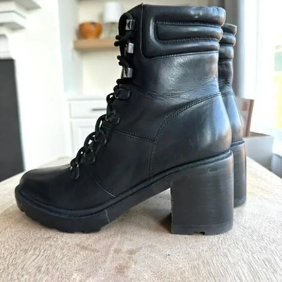 Marc Fisher Black Leather Studded Combat Boots Size 7.5, Streetwear, Grunge