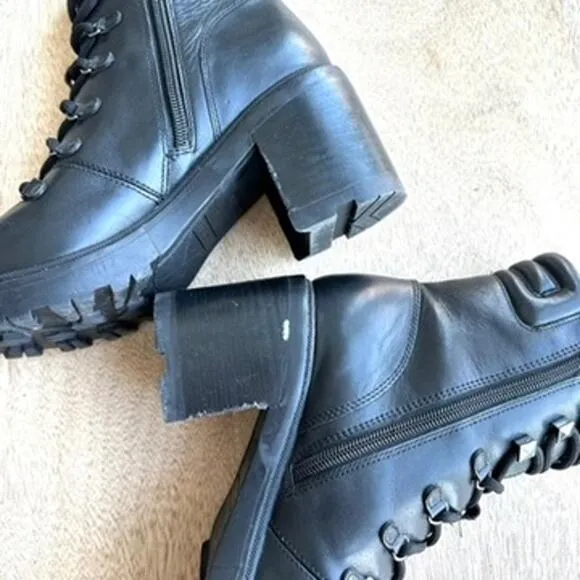 Marc Fisher Black Leather Studded Combat Boots Size 7.5, Streetwear, Grunge