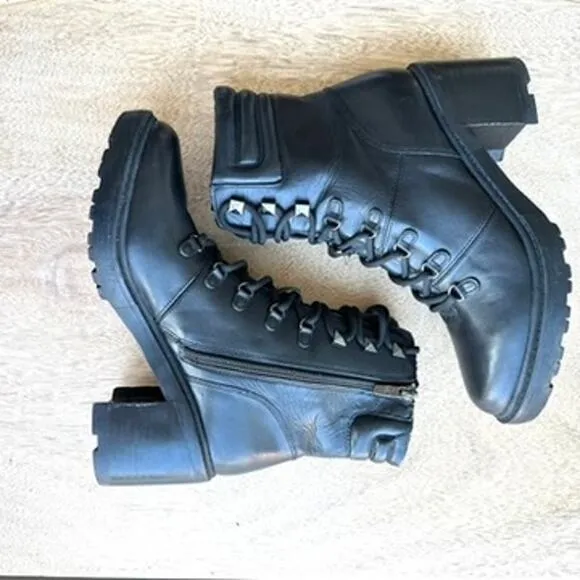 Marc Fisher Black Leather Studded Combat Boots Size 7.5, Streetwear, Grunge