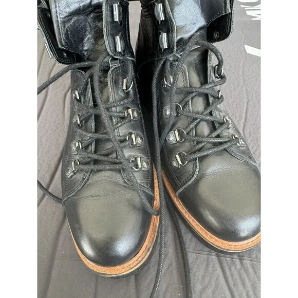 Marc Fisher Iston Combat Moto Leather Lace Up Hiker Boots Black 8M