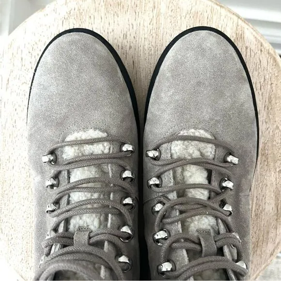 Marc Fisher Nairy Women’s Gray Hiking Boots Lace Up Shearling Sz 11 NWOB