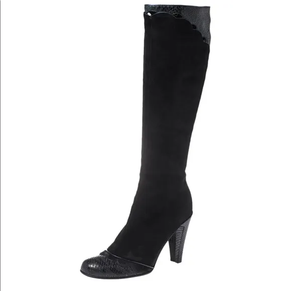 Marc Jacobs black suede knee high heel boots 8
