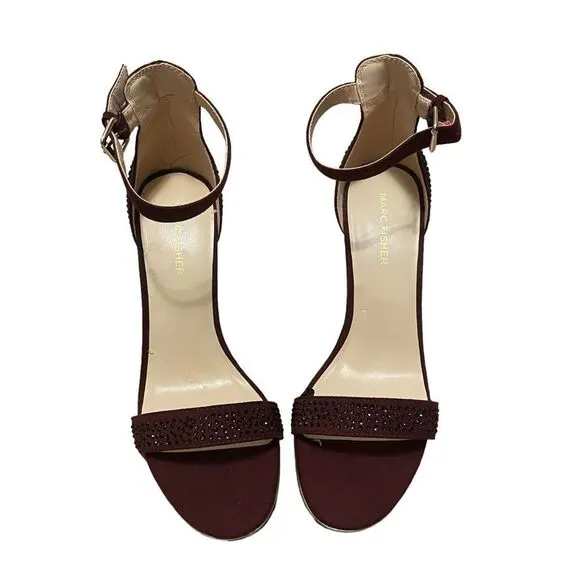 Mark Fischer Burgundy Rhinestone Heels Ankle Strap Sandals Heels Size 9 NEW