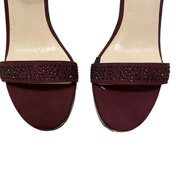 Mark Fischer Burgundy Rhinestone Heels Ankle Strap Sandals Heels Size 9 NEW