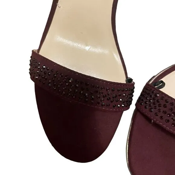 Mark Fischer Burgundy Rhinestone Heels Ankle Strap Sandals Heels Size 9 NEW