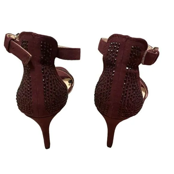 Mark Fischer Burgundy Rhinestone Heels Ankle Strap Sandals Heels Size 9 NEW