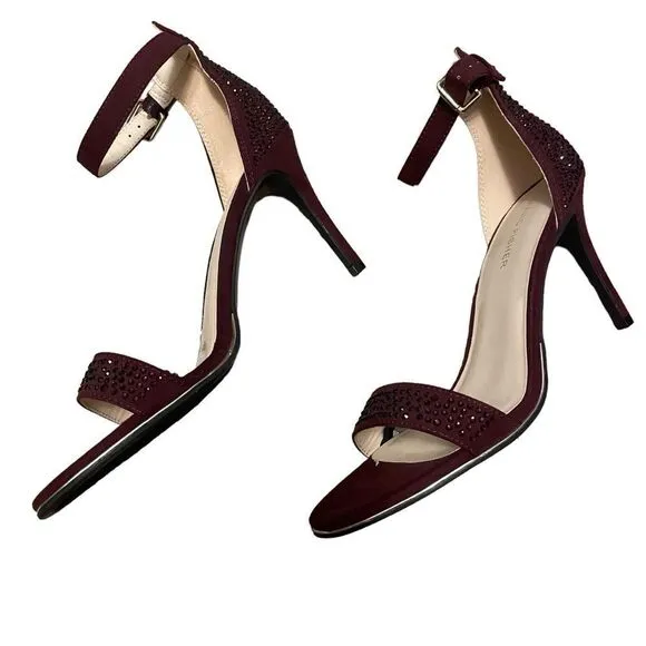 Mark Fischer Burgundy Rhinestone Heels Ankle Strap Sandals Heels Size 9 NEW
