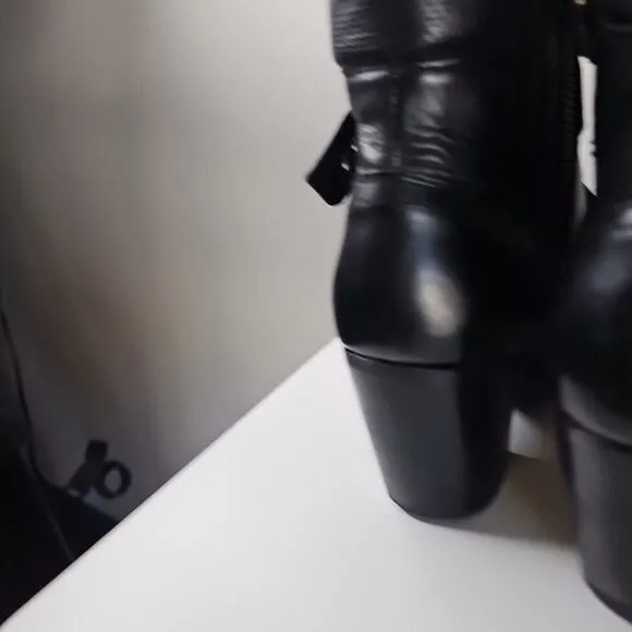 Mark Nason Black Leather Moto Buckle Ankle Heel Boots Size 9