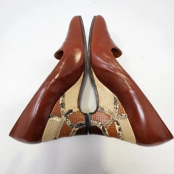 Martinique Womens Vintage Wedge Heels 6N Brown Leather Snake Skin Slip On Shoes