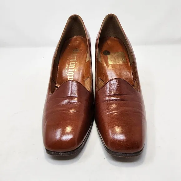 Martinique Womens Vintage Wedge Heels 6N Brown Leather Snake Skin Slip On Shoes