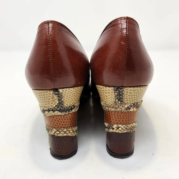 Martinique Womens Vintage Wedge Heels 6N Brown Leather Snake Skin Slip On Shoes