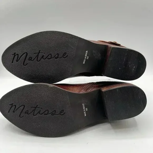 Matisse Kate Ankle Booties 8 M Womens Smooth Distressed Leather Buckle Strap Zip