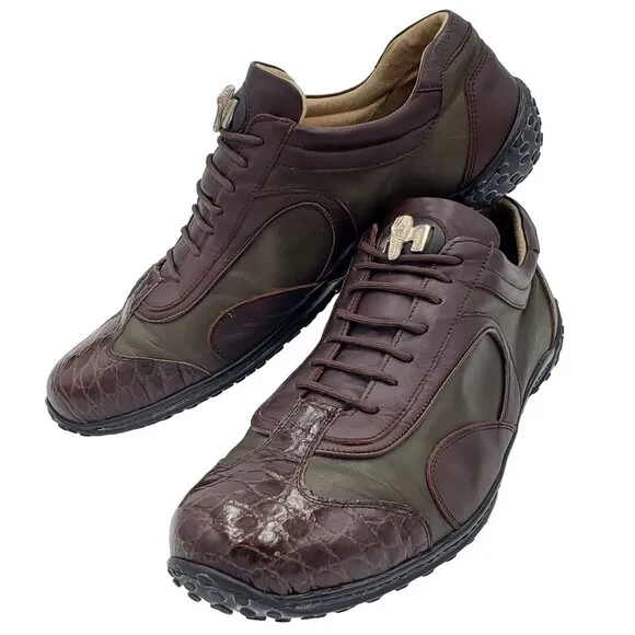 Mauri Exotic Alligator Men's 13 Green Brown Leather Dress Casual Shoes Sneakers