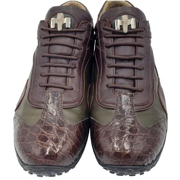 Mauri Exotic Alligator Men's 13 Green Brown Leather Dress Casual Shoes Sneakers
