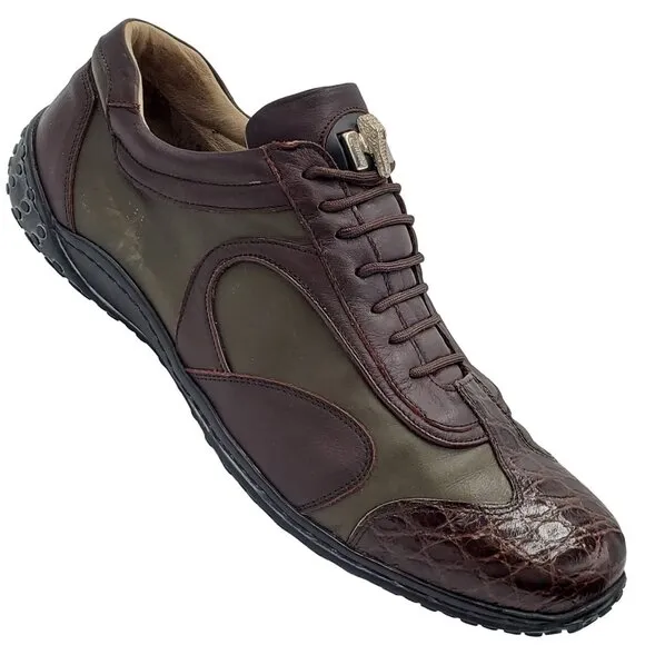 Mauri Exotic Alligator Men's 13 Green Brown Leather Dress Casual Shoes Sneakers