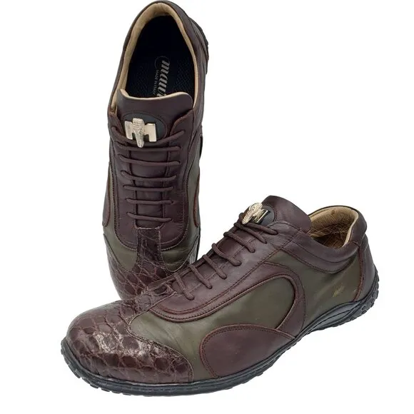 Mauri Exotic Alligator Men's 13 Green Brown Leather Dress Casual Shoes Sneakers