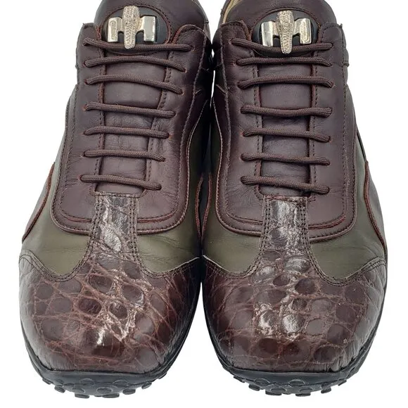 Mauri Exotic Alligator Men's 13 Green Brown Leather Dress Casual Shoes Sneakers